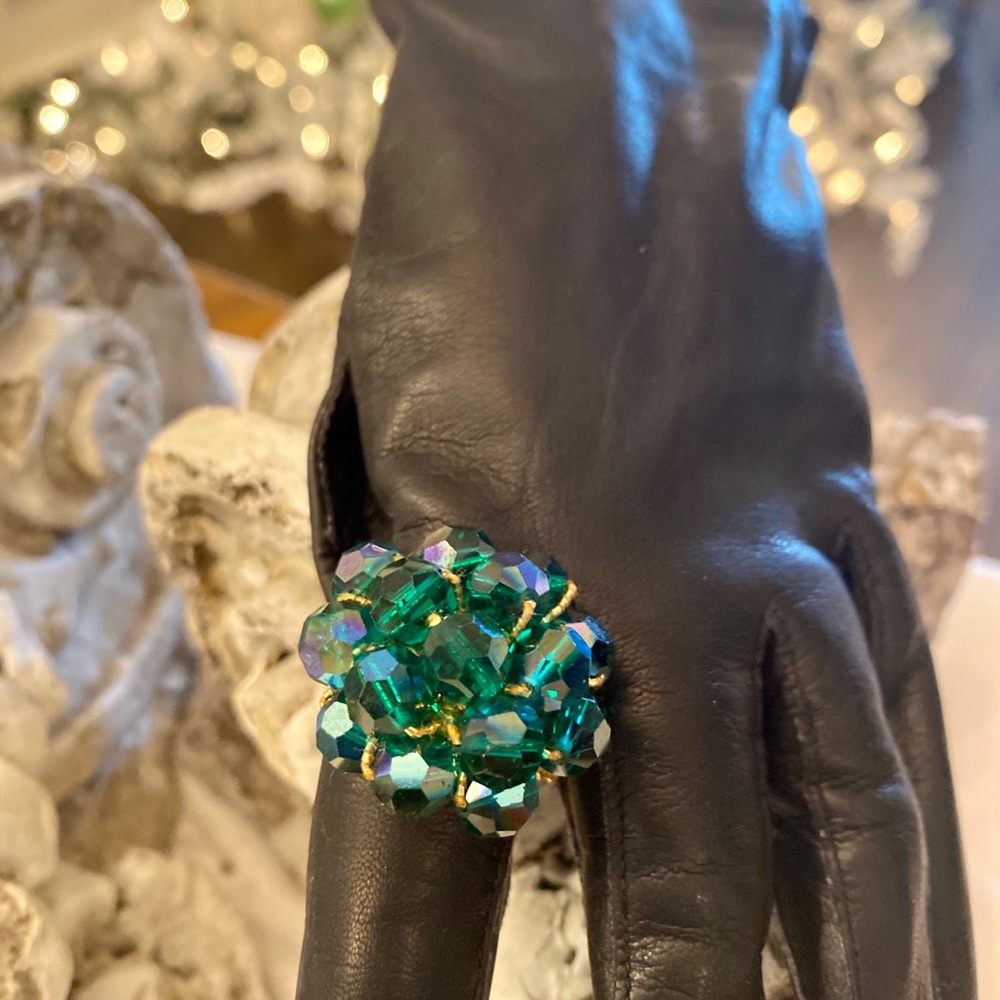 Vintage Green iridescent stone boho ring